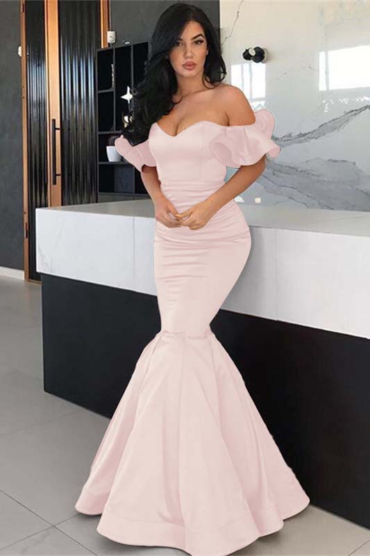 Off-the-Shoulder Coral Long Mermaid Prom Dress