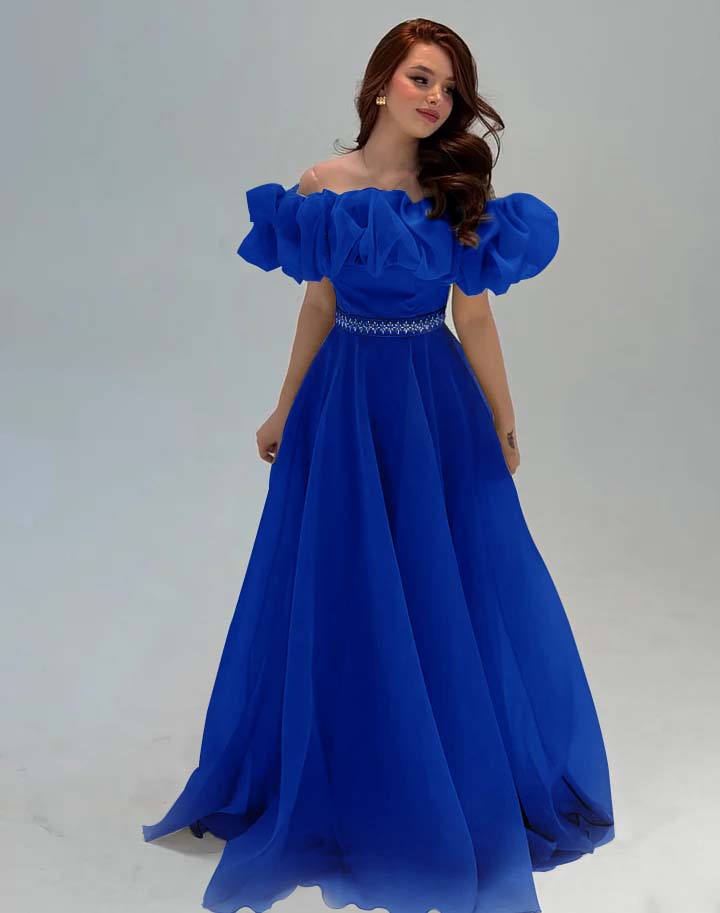 Fashionable Off-The-Shoulder Rhinestone A-Line Tulle Evening Dress