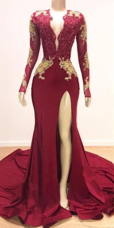 Long Sleeves Mermaid Elegant Evening Dresses With Lace Appliques