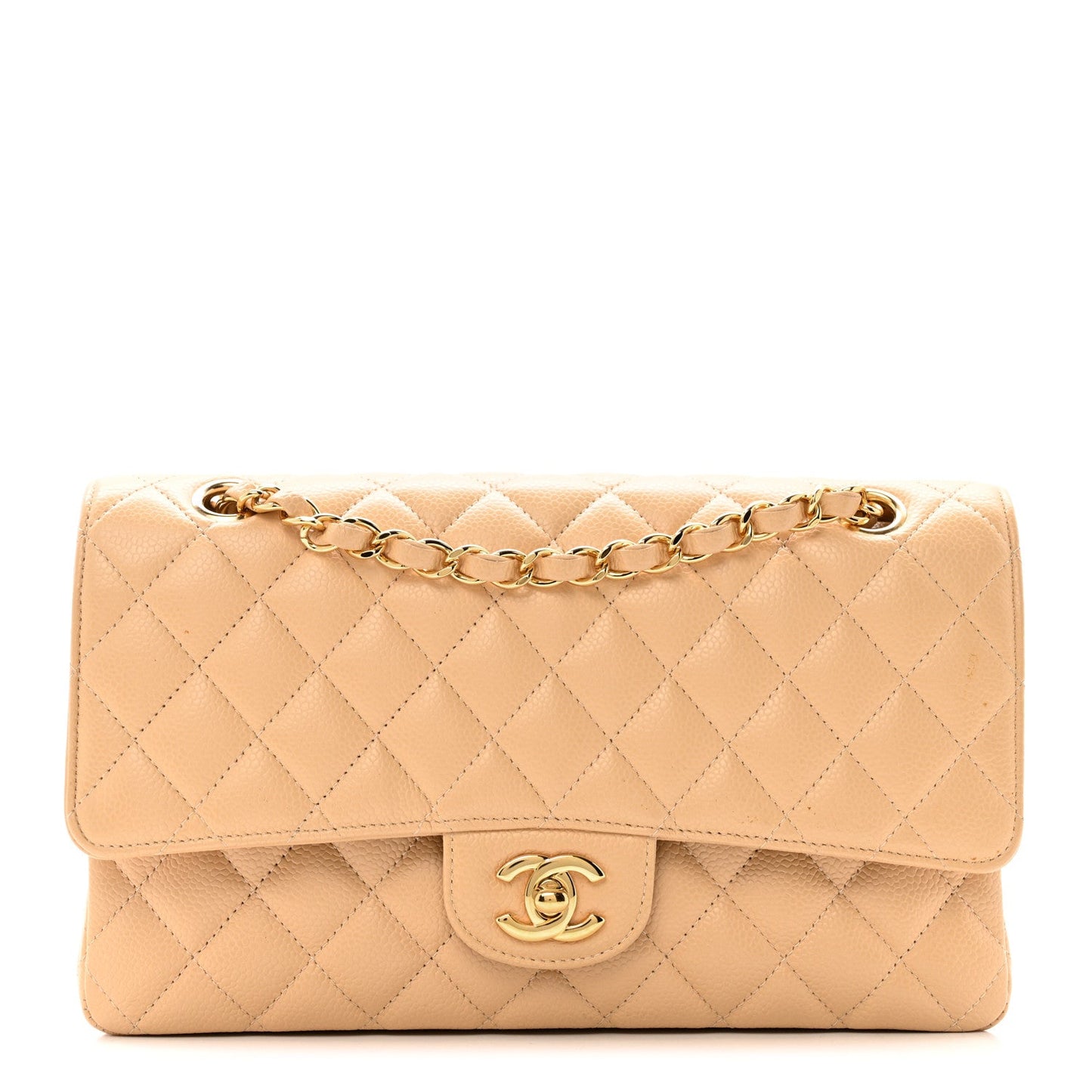 Caviar Quilted Medium Double Flap Beige Clair