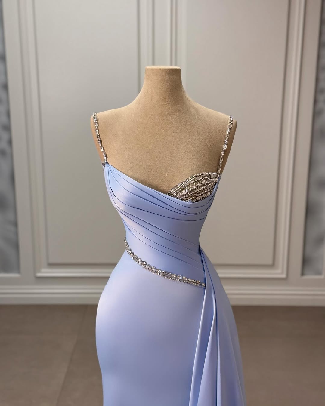 Lilac Spaghetti Straps Sleeveless Square Mermaid Prom Dress With Beads