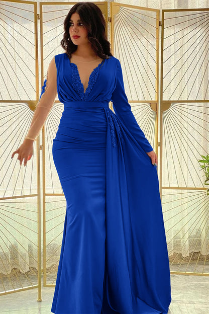 Mermaid Long Sleeves Prom Dress Slit With Ruffle
