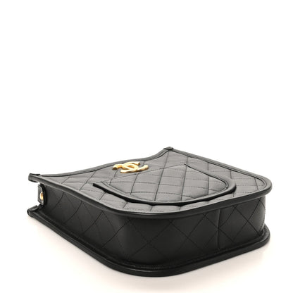 Calfskin Quilted CC Hobo Handbag Black