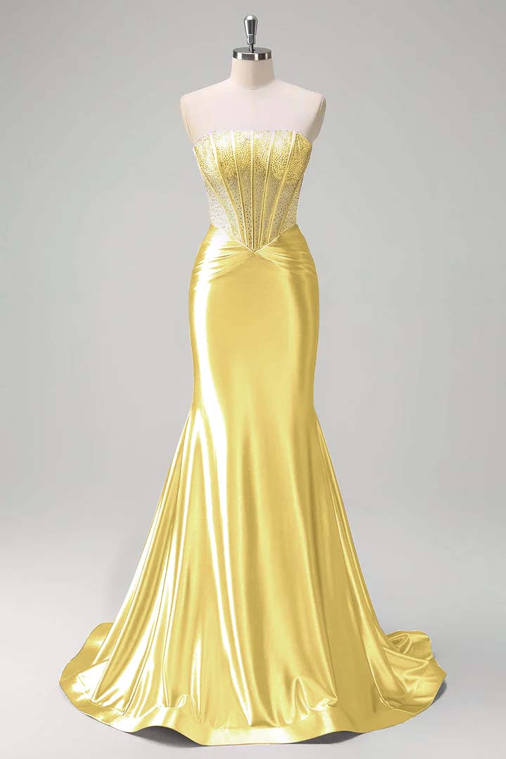 Gorgeous Strapless Sleeveless Mermaid Prom Dress With Beading