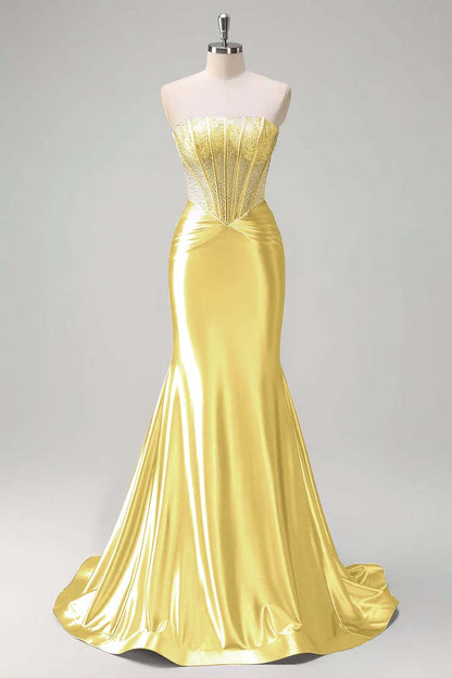 Gorgeous Strapless Sleeveless Mermaid Prom Dress With Beading