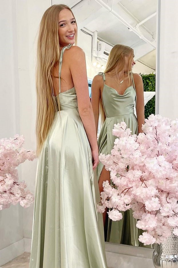 Spaghetti-Straps Sleeveless Slit Elegant Mermaid Evening Dress