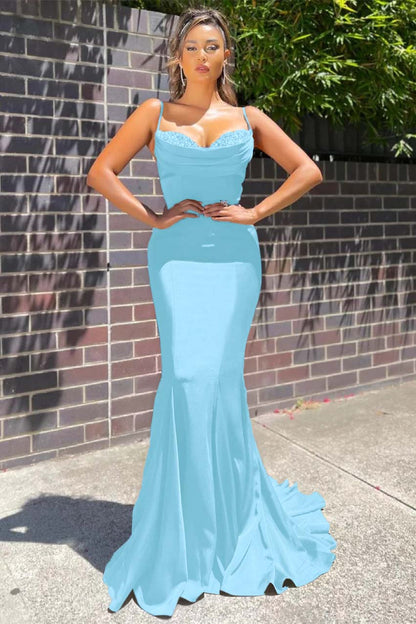Long Spaghetti-Straps Mermaid Prom Dress