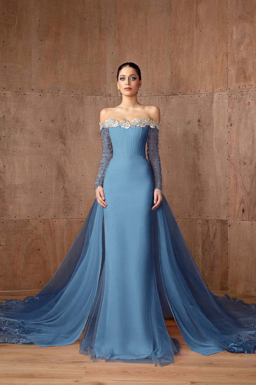 Charming Pink Satin Off the Shoulder Long Sleeves Long Prom Dress with Beadings