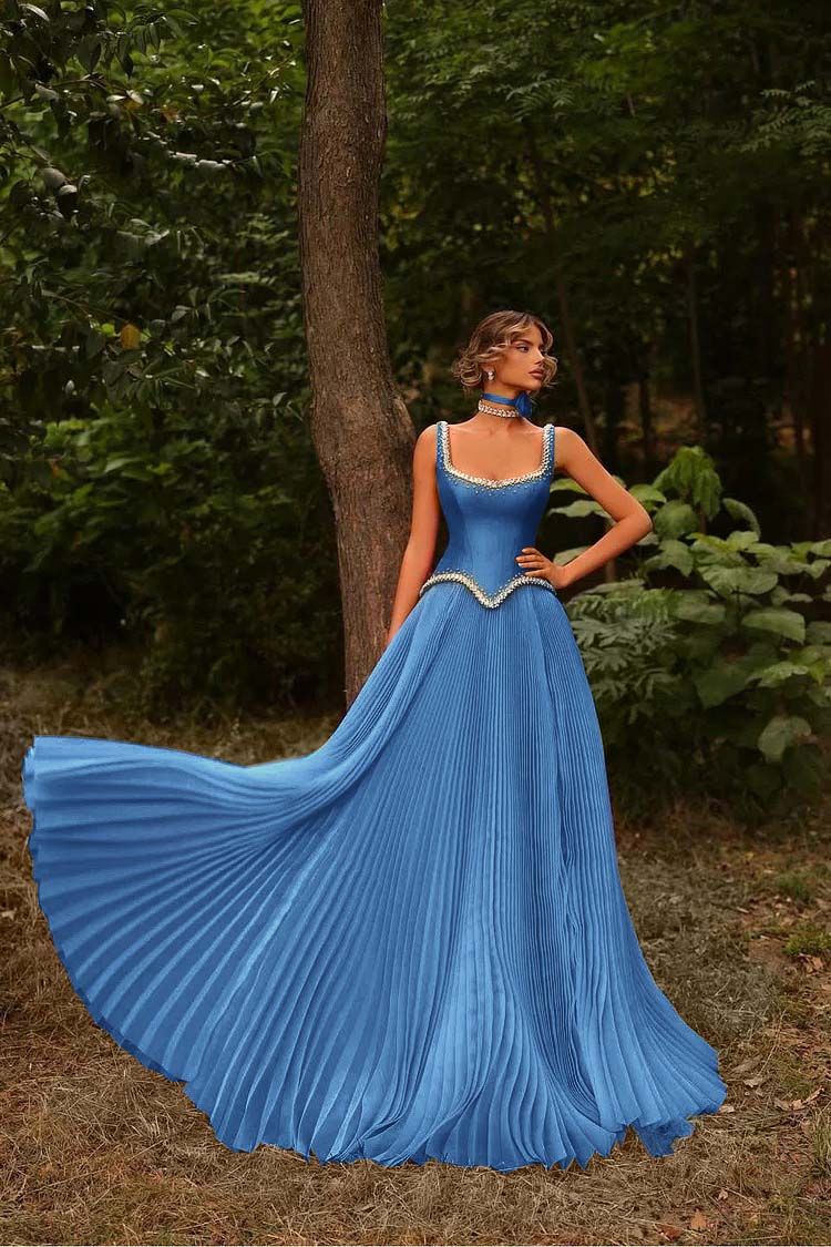 Sleeveless Spaghetti Straps Prom Dress With Beads