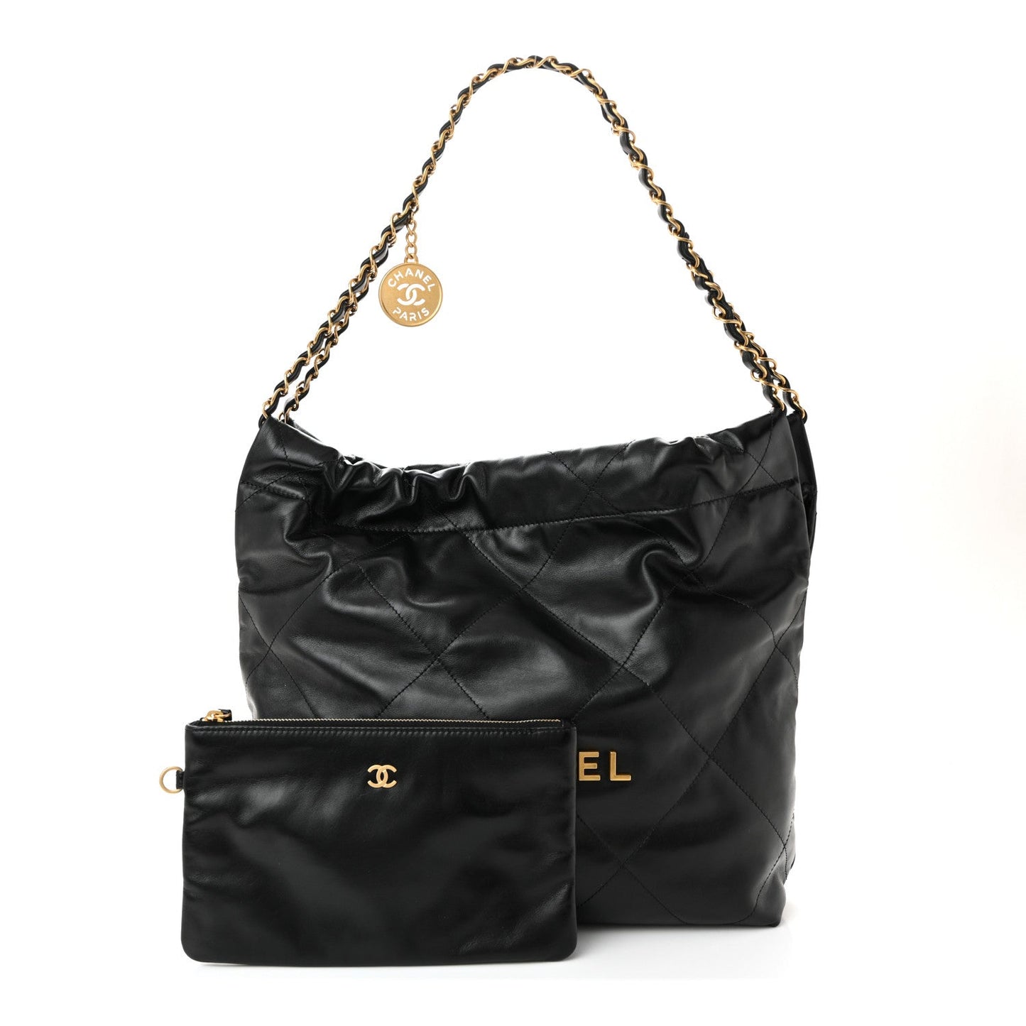 Shiny Calfskin Quilted Small Chanel 22 Black