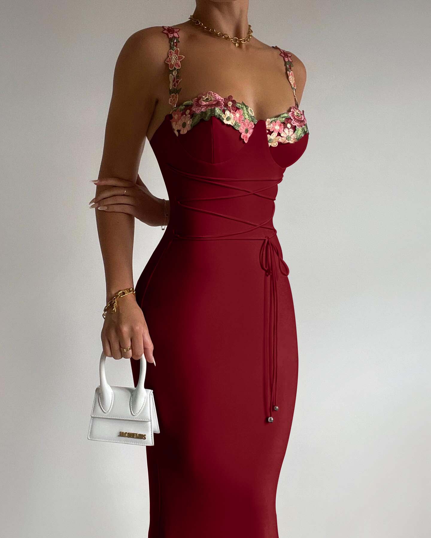 Elegant Customizable Pink Floral Sling Sheath Wrap Prom Dress