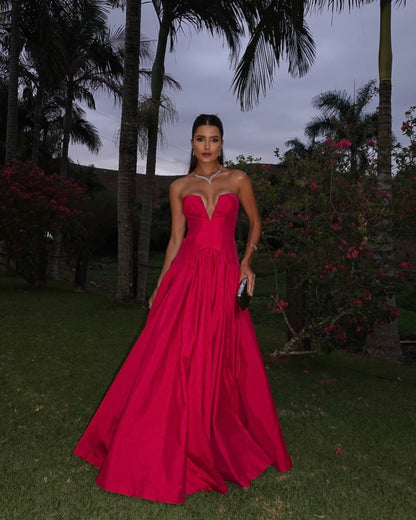 Sleeveless Strapless Deep V-Neck A-Line Prom Dress