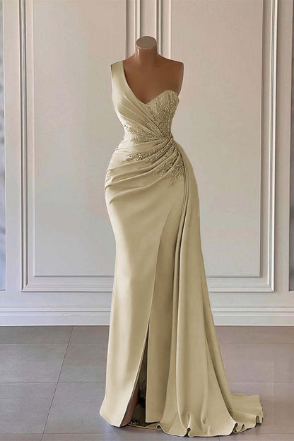 Sky Blue Luxury One-Shoulder Prom Dress Mermaid Split With Ruffles