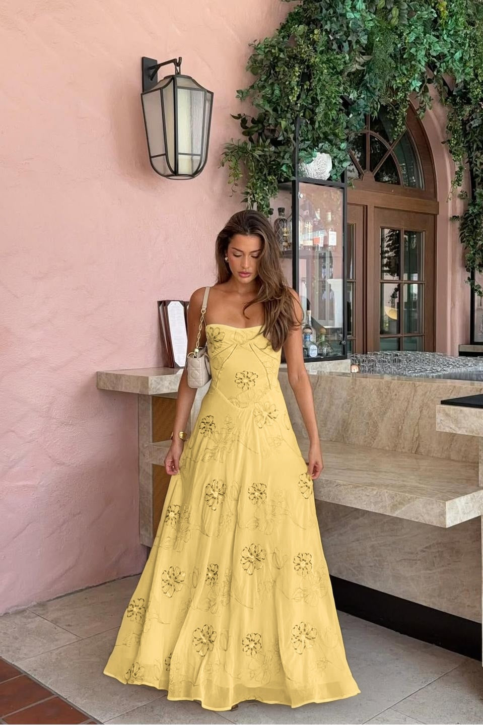 Spaghetti Strap Sleeveless Long Evening Dress With Pleated Appliques