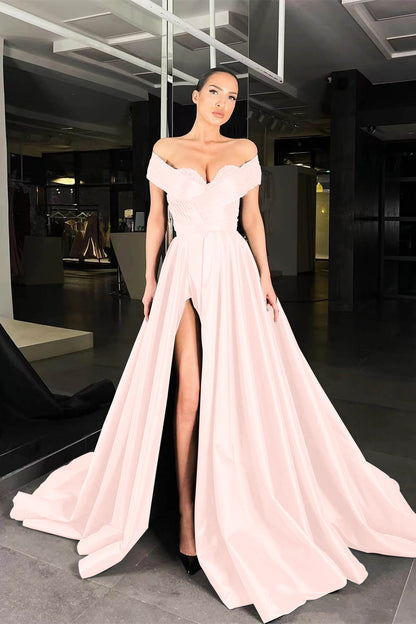 Black Long Off The Shoulder Beads Prom Dress A Line Slit