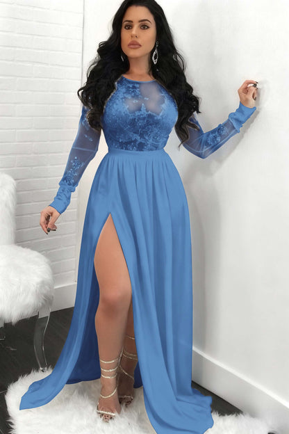 Sequins Long Sleeves Prom Dress Front Split