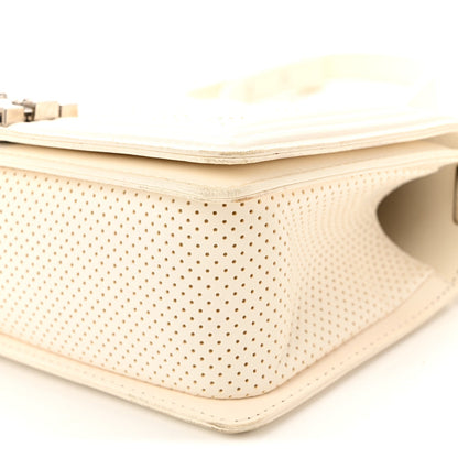 Lambskin Perforated Medium Boy Flap White