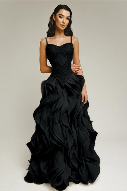Sleeveless Exquisite Beaded Bustier Prom Dress with Cascading 3D Ruffles