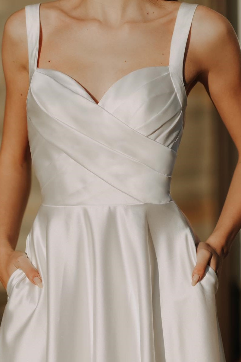 White Sleeveless Spaghetti Straps Sweetheart A-Line  Prom Dress