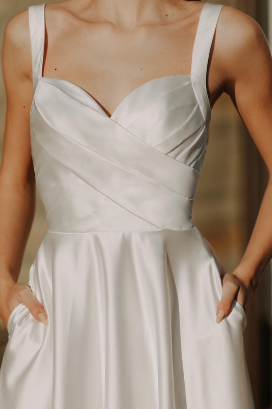 White Sleeveless Spaghetti Straps Sweetheart A-Line  Prom Dress