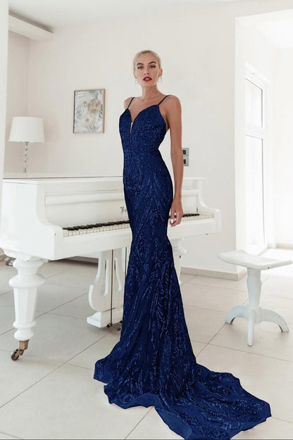 Sleeveless Strapless Deep V-Neck Beads Embroidery Mermaid Prom Dress