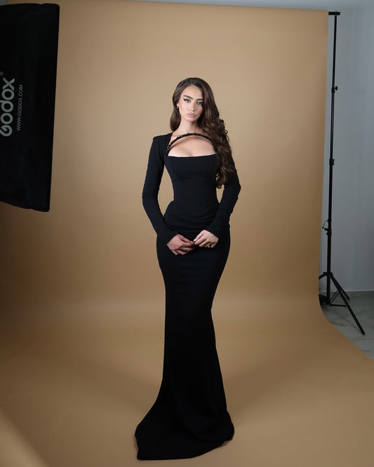 Chic Black Long Sleeveless Square Mermaid Prom Dress