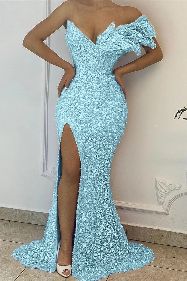 Pretty Lilac  V-Neck Off-The-Shoulder Mermaid Prom Dress