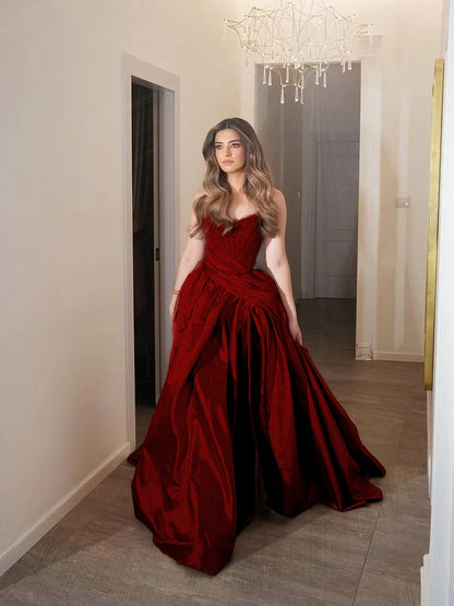 Sleeveless A-Line V-Neck Pleated Prom Dress With Beads