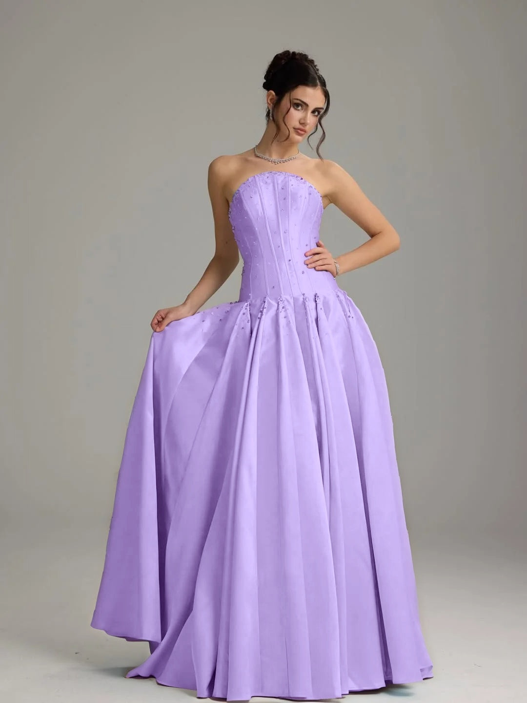 Graceful Sky Blue Straight Across Sleeveless Beaded Pleated Evening Dress