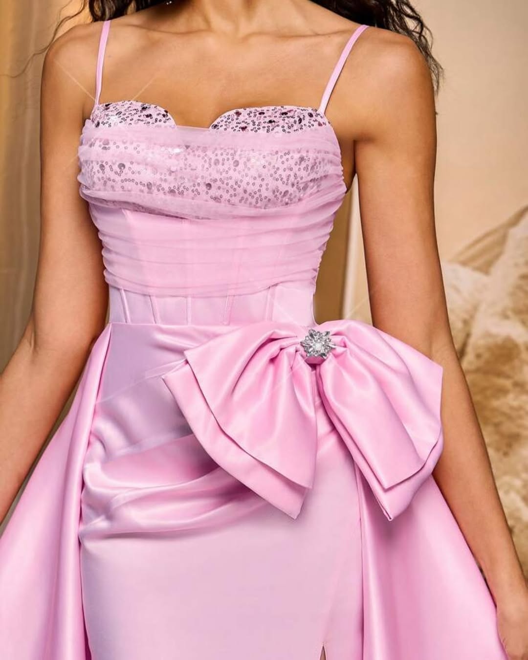 Sleeveless Spaghetti Split Mermaid Prom Dress With Bow