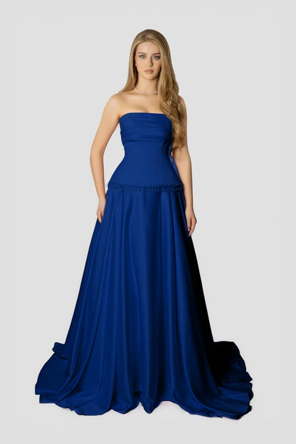 Baby Pink Strapless Evening Dress A-Line Sleeveless in Satin With Beading