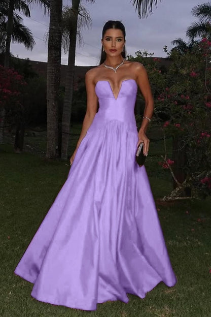 Sleeveless Strapless Deep V-Neck A-Line Prom Dress