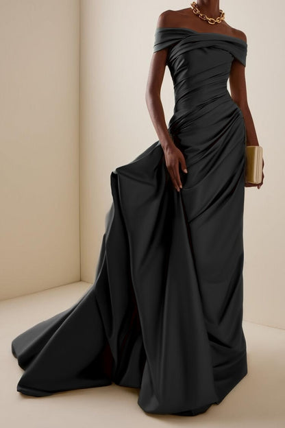 Glamorous Off the Shoulder Sleeveless Long Evening Dress With Pleated