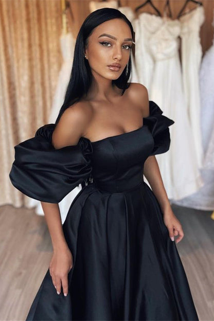 Black Off-The-Shoulder Prom Dress A Line