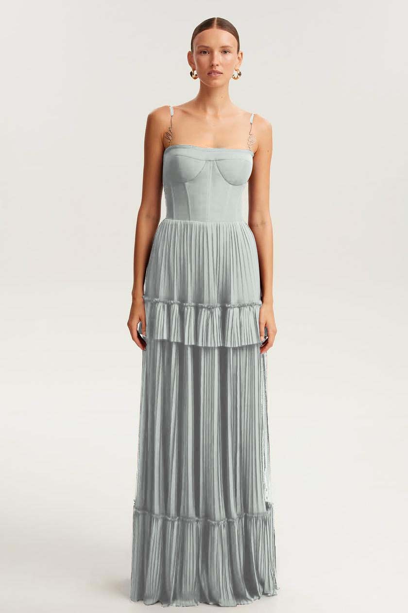 Sleeveless Square Spaghetti Straps Prom Dress With Pleated