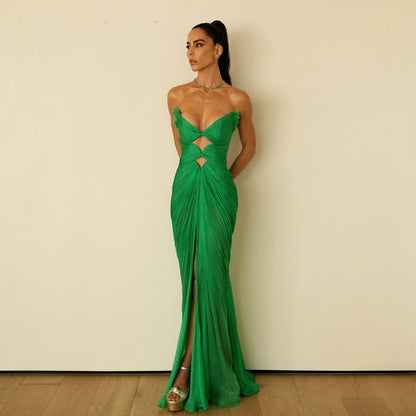 Sexy Deep V Neck Green Mermaid Prom Dress With Slit