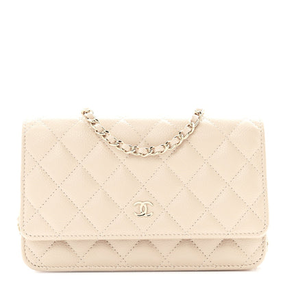 Caviar Quilted Wallet on Chain WOC Beige