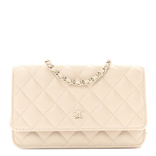 Caviar Quilted Wallet on Chain WOC Beige
