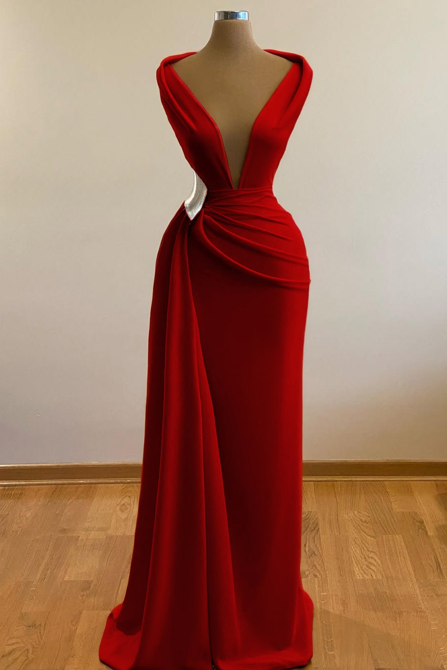 Simple Orange Sleeveless Deep V-Neck Mermaid Prom Dress