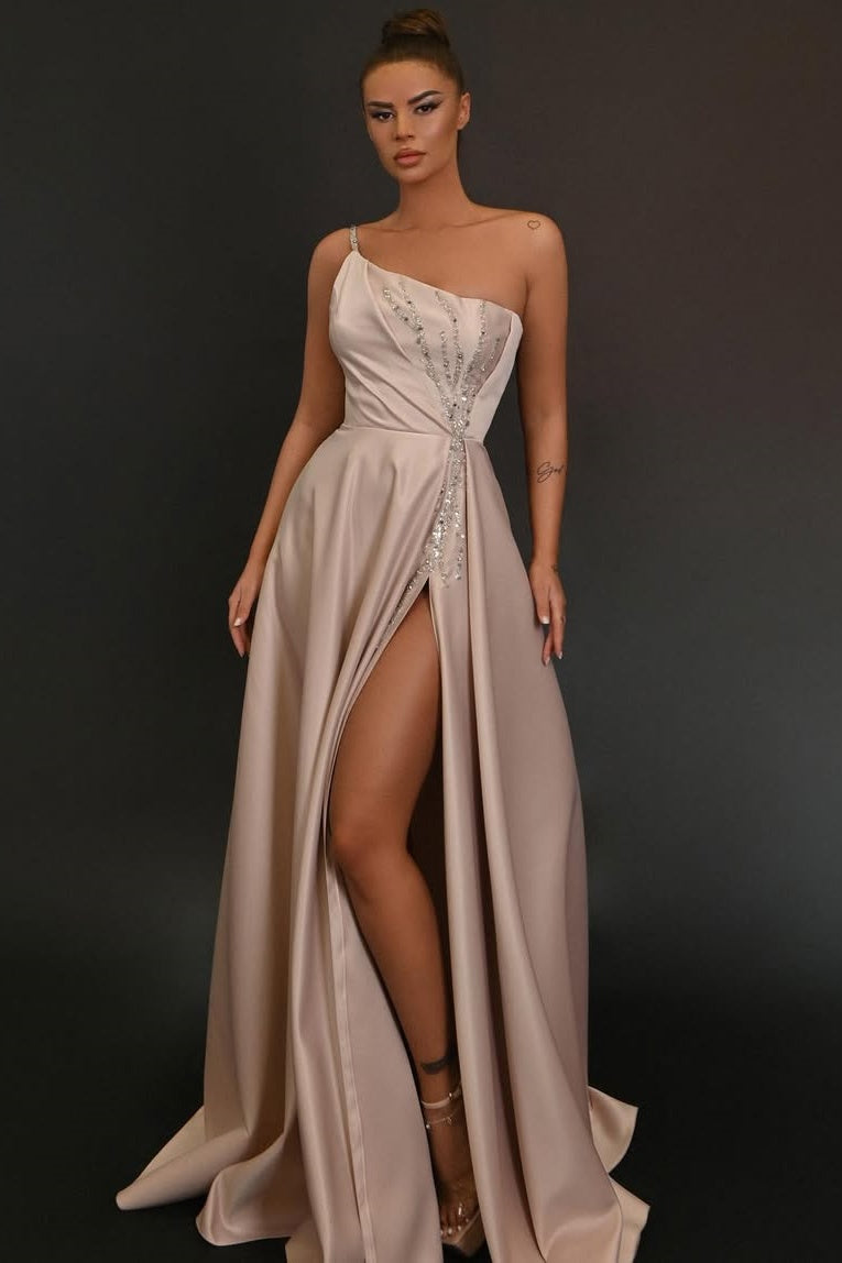 Sleeveless Halter Straps Split Prom Dress With Beads