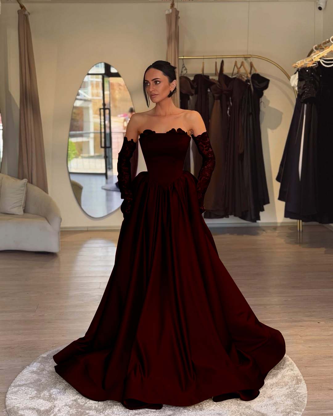 Elegant Sleeveless Strapless A Line Prom Dress With Lace Gloves