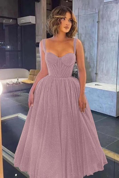 Gorgeous Spaghetti-Strap Sweetheart Sequins Prom Dress With Tulle