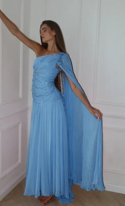 Blushing Pink One Shoulder Sheath Evening Dress With Beadings