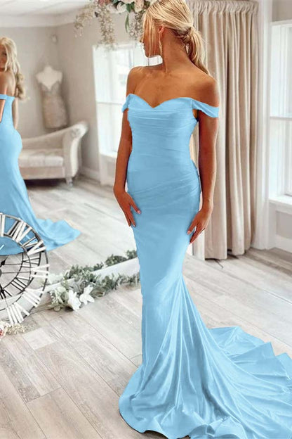 Off-The-Shoulder Mermaid Royal Blue Prom Dress