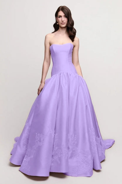 Charming Sleeveless Pink Strapless Satin Evening Dress With Applique