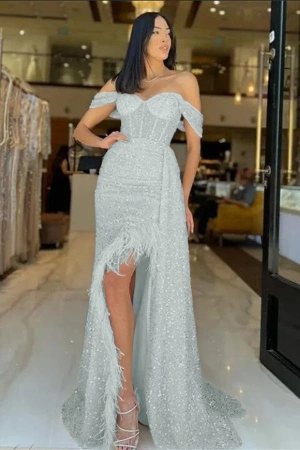 Sweetheart Long Mermaid Evening Dress With Feathers