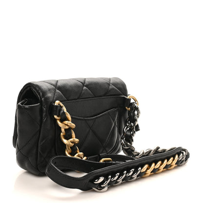 Goatskin Quilted Chanel 19 Waist Bag Black