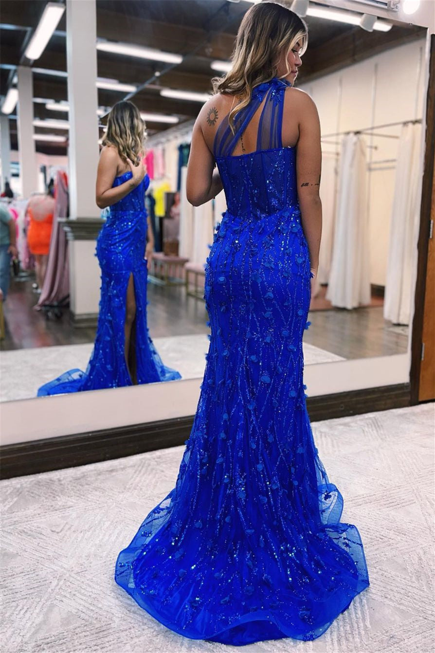 Blue Mermaid One Shoulder Evening Dress Simple For Sale
