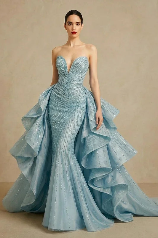 Graceful Sweetheart Sequins Embroidery Mermaid Strapless Evening Dress