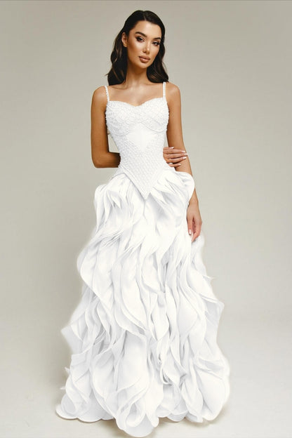 Sleeveless Exquisite Beaded Bustier Prom Dress with Cascading 3D Ruffles